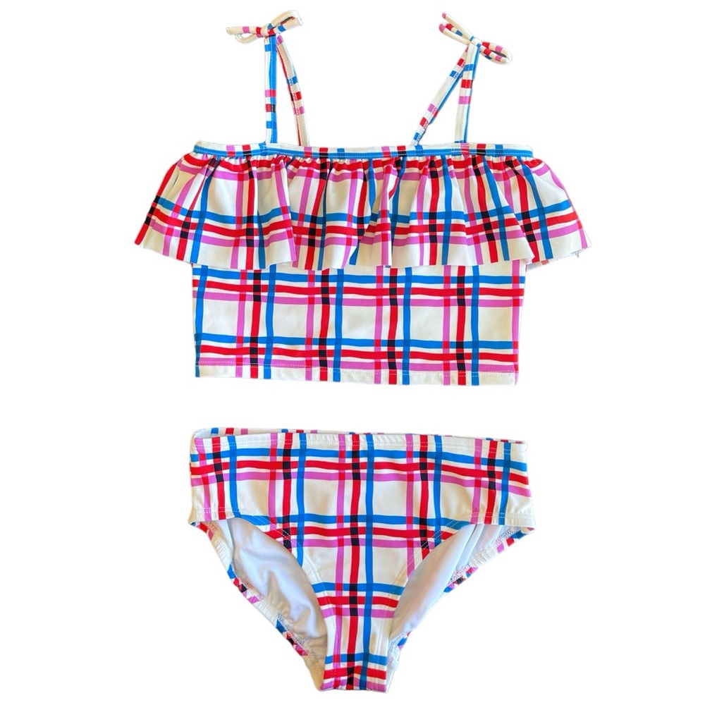 161. Kids Hanna Andersson Plaid 2 pc Swimsuit with Ruffle Top NWOT